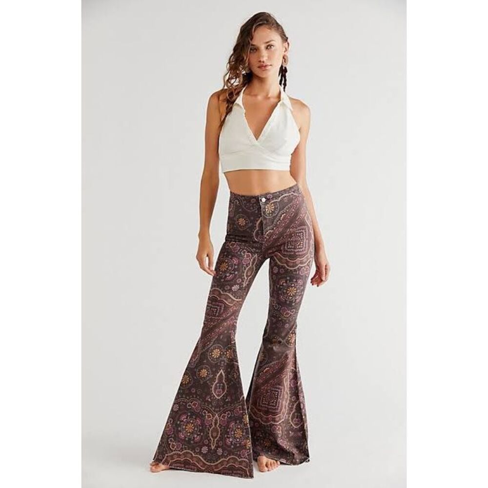 Free People We The Free Just Float On Printed Flare Jeans Size 28